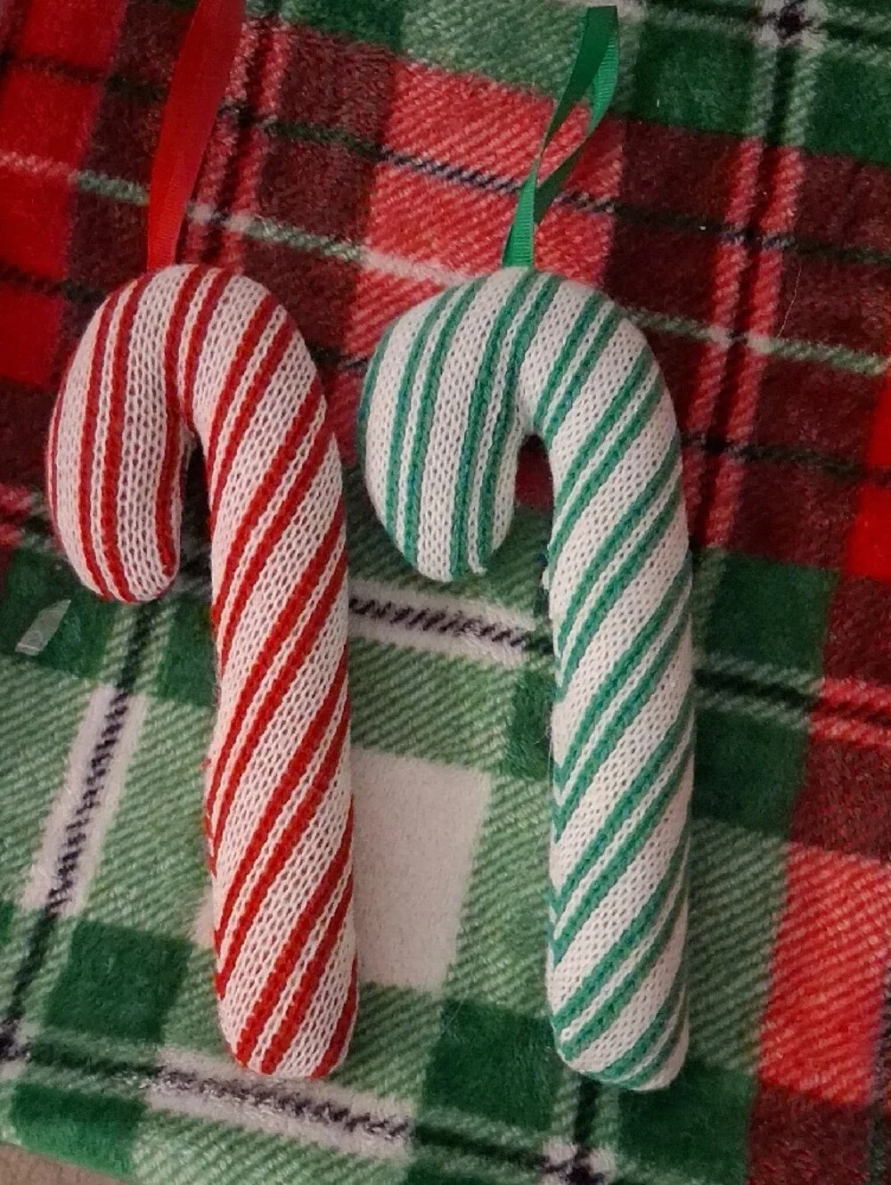 Red & White Knit Holiday Candy Cane Ornaments